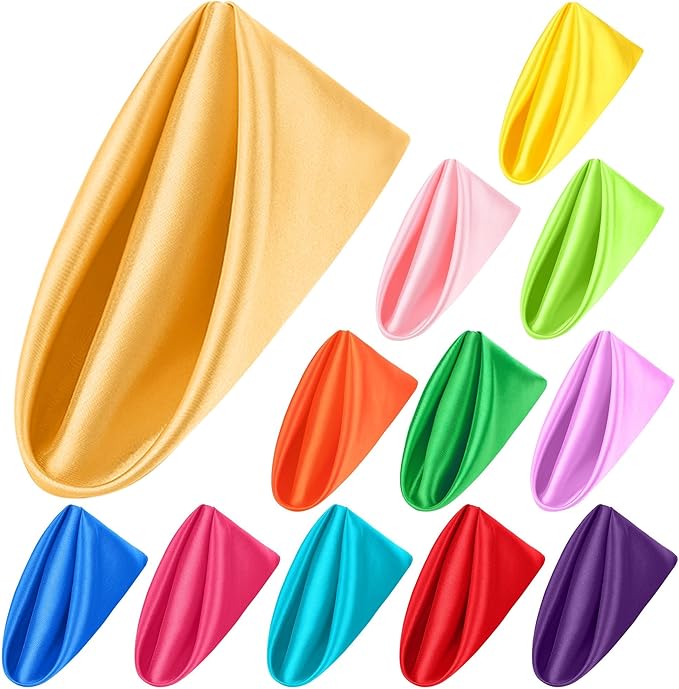 Aneco 12 Pieces Satin Napkins Soft Dinner Napkins Multicolor Square Weddings by Aneco