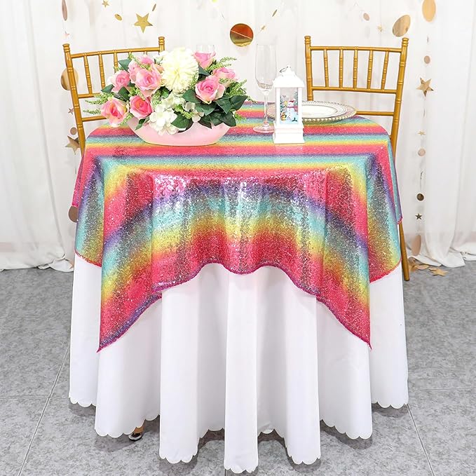 ShinyBeauty Sparkling Sequined Tablecloth 54x54 Inch - Image 2
