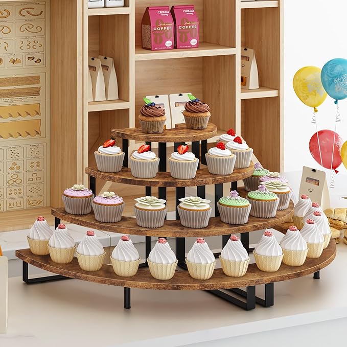 ELITEROO Cupcake Tier Stand, Wooden Cup Cake Stand Stairs, 4 Tier Dessert Table - Image 2