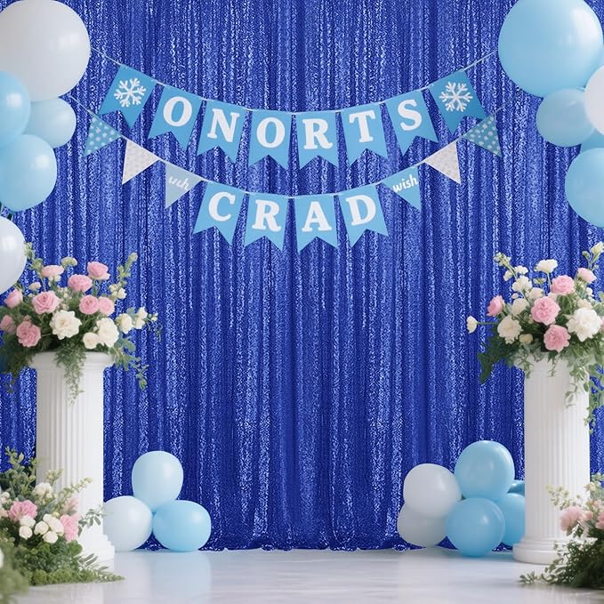 Navy Blue Sequin Backdrop Curtain 4 Pieces 2FTx8FT Glitter Photography Backdrop - Image 2