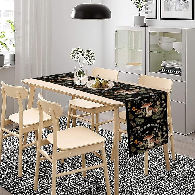 Mushroom Kitchen Table Runner, Boho Vintage Wild Flower Gothic Witchy Moonlit - Image 8