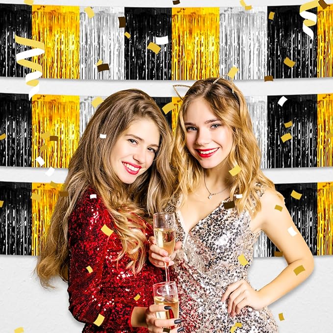 3 Pack 10 Feet Black Gold Silver Foil Fringe Garland Metallic Tinsel Streamers - Image 5