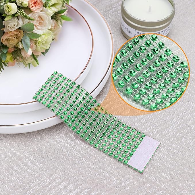 Green Napkin Rings Bulk Set of 150pcs, Wedding Rhinestone Crystal Diamond - Image 2