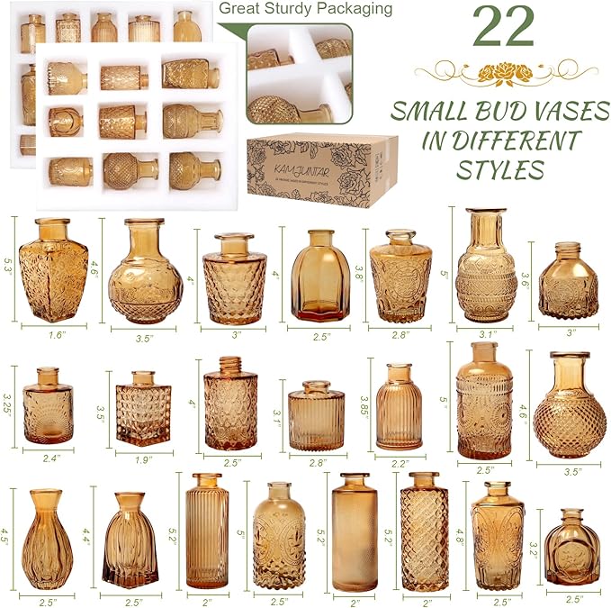 Set of 22 Amber Glass Mini Bud Vase - Image 7