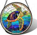 Stained Glass Window Hanging, Colored Turtle Ocean Suncatcher Diamond Glass by DASTOLL