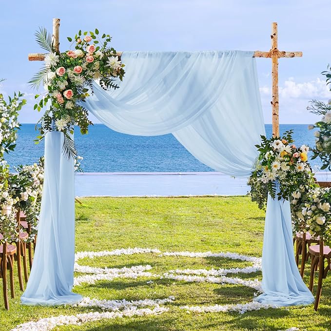 SiinvdaBZX 2 Panels Wedding Arch Draping Fabric 30" x 20Ft Light Blue Sheer - Image 5