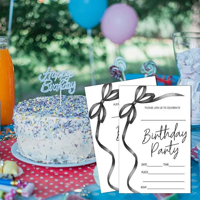 SIXEIGHT Black Bow Birthday Invitations, 20 Party Invitations - Image 5