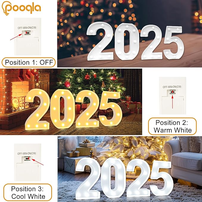 Pooqla LED Light Up Numbers, Warm White and Cool White Decorative Lighted - Image 2