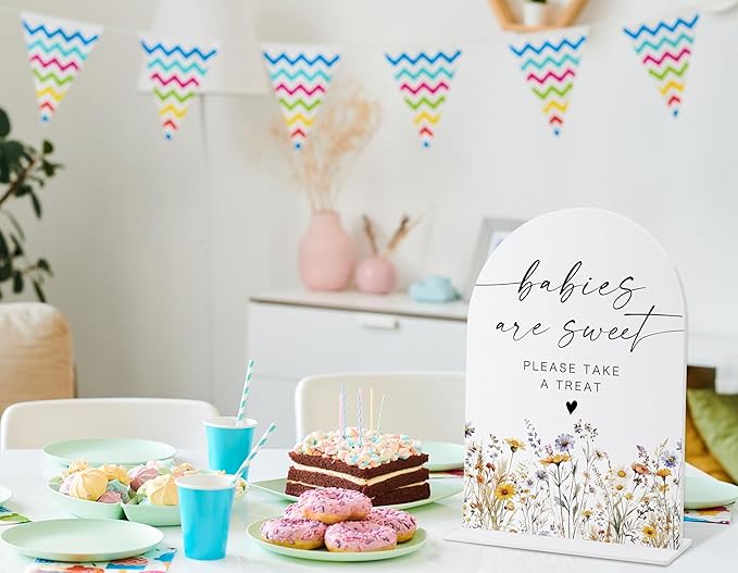 Acrylic Table Signs, Boho Floral Babies are Sweet Please Take a Treat Sign - Image 3