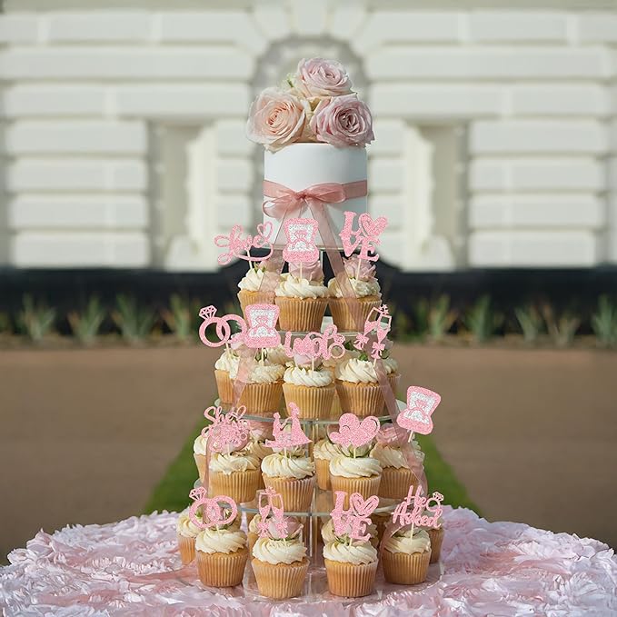 Ephlyn 30Pcs He Asked She Said Yes Cupcake Toppers Glitter Engagement Cupcake - Image 7