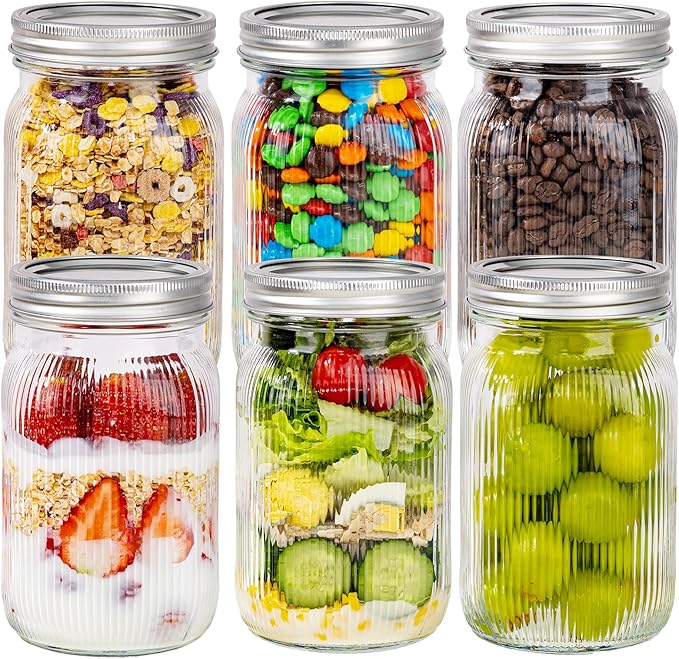 MirthMood 32 OZ Wide Mouth Mason Jars, 6 PACK Glass Mason Jars by LUODA