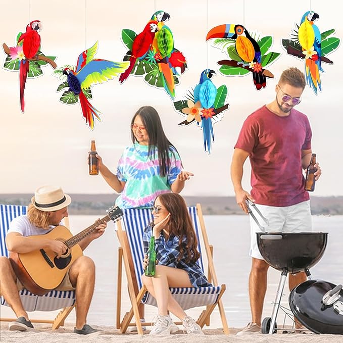 6Pieces Tropical Birds Honeycomb Parrot Paper Cutouts Decorations, Hawaiian - Image 3