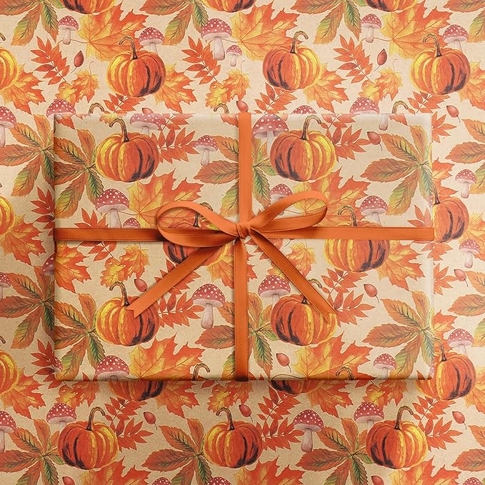 RUSPEPA Fall Wrapping Paper Roll, Mini Roll, Watercolor Pumpkin, Autumn Leaf - Image 9