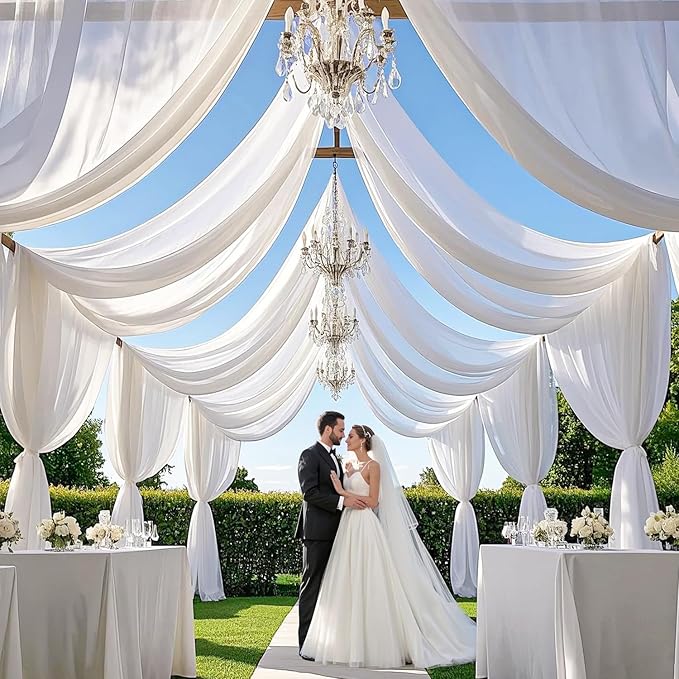 MODFUNS Ceiling Drapes for Parties White Sheer Chiffon Curtains 5x30FT 6 Panels - Image 5