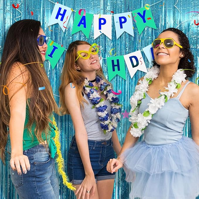 10 Pack Blue Streamers Party Decorations Tinsel Backdrop Glitter Blue Foil - Image 6