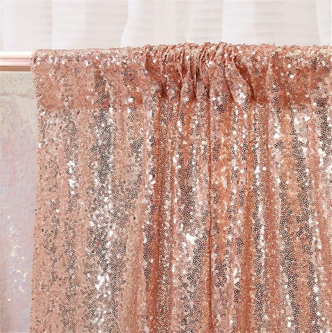 Eternal Beauty Rose Gold Sequin Backdrop, 8x10 Ft Glitter Background Curtains - Image 7