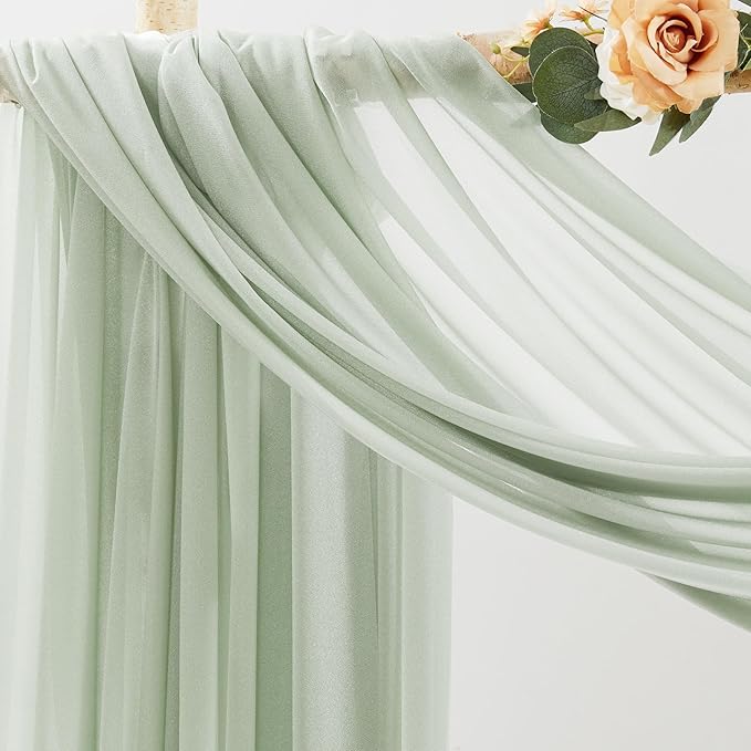 30" x 20Ft Wedding Arch Draping Fabric, 2 Panels Sage Green Sheer Curtain - Image 2
