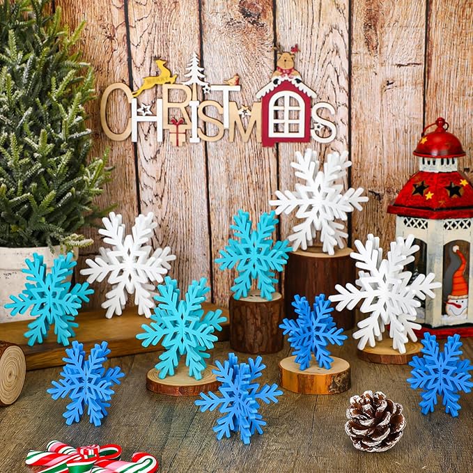 Qunclay 20 Pcs Wooden Snowflake Decorations 3D Snowflake Tabletop Decor by Qunclay