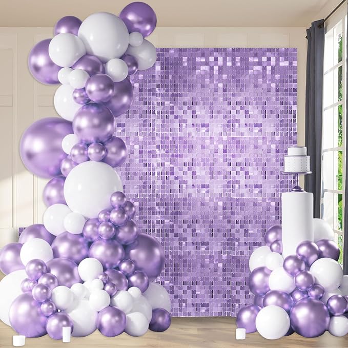 24PCS Light Purple Shimmer Wall Backdrop, Square Sequin Photo Backdrops Panel - Image 4