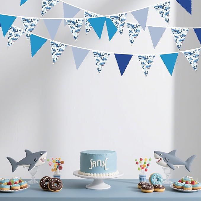32Ft Shark Party Decorations Blue Cute Shark Triangle Flag Pennant Banner - Image 4