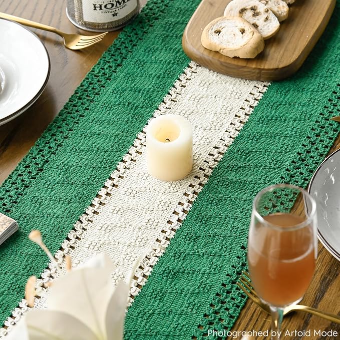 Artoid Mode Dark Green Farmhouse Rustic Table Runner, Seasonal Hollow Kitchen - Image 4