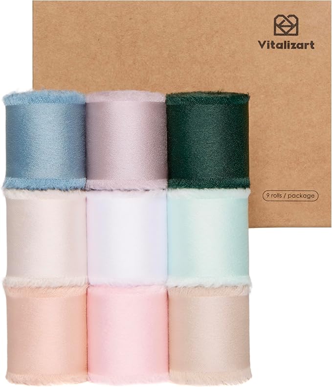 Vitalizart Silk Like Satin Ribbon 1 inch x 18 Yard Mixed Color Handmade Frayed by Vitalizart