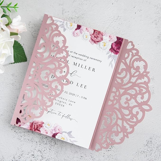 20Pcs Dusty Rose Laser Cut Invitation Cards - Image 4