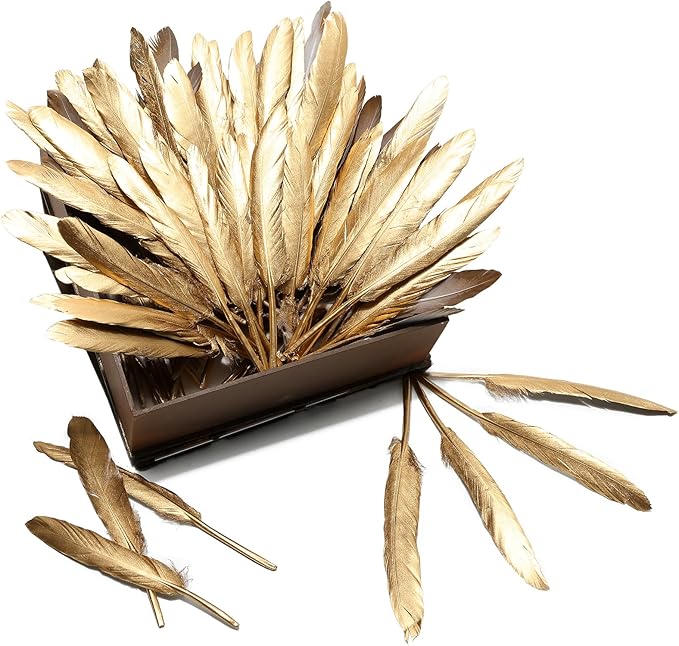FeelfunFeather 120pcs Gold Goose Cochettes Feather Natural Bulk 4-6 inch 10-15cm - Image 4