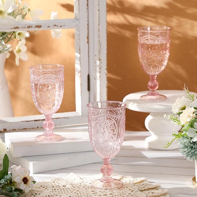36 Pack Plastic Goblets 10oz Upgrade Vintage Water Goblet Plastic Wine Glasses - Image 4