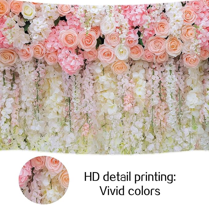 5x3ft Pink Rose Flower Wedding Photography Backdrop Spring Floral Photography - Image 8