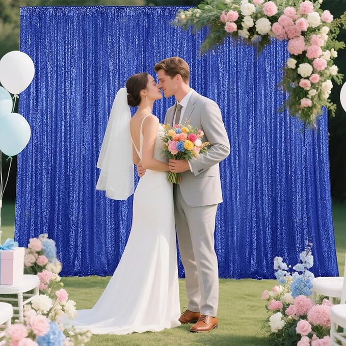 Navy Blue Sequin Backdrop Curtain 4 Pieces 2FTx8FT Glitter Photography Backdrop - Image 3