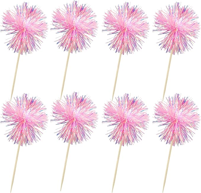 Ephlyn 30Pcs Foil Firework Cupcake Toppers Sparkle Tinsel Cupcake Picks Happy - Image 3