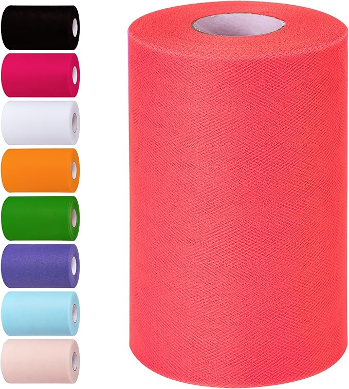 Deep Orange Tulle Fabric Rolls 6 Inch by 100 Yards Tulle Roll Spool Fabric by Unknown