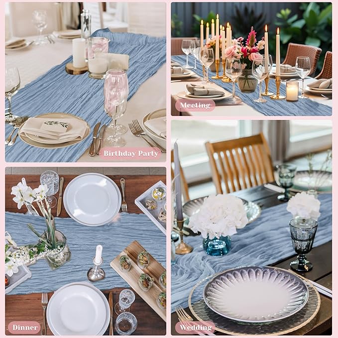 Blue Table Runner, 10Ft 120in Cheesecloth Table Runner, Gauze Rustic Cheese - Image 2