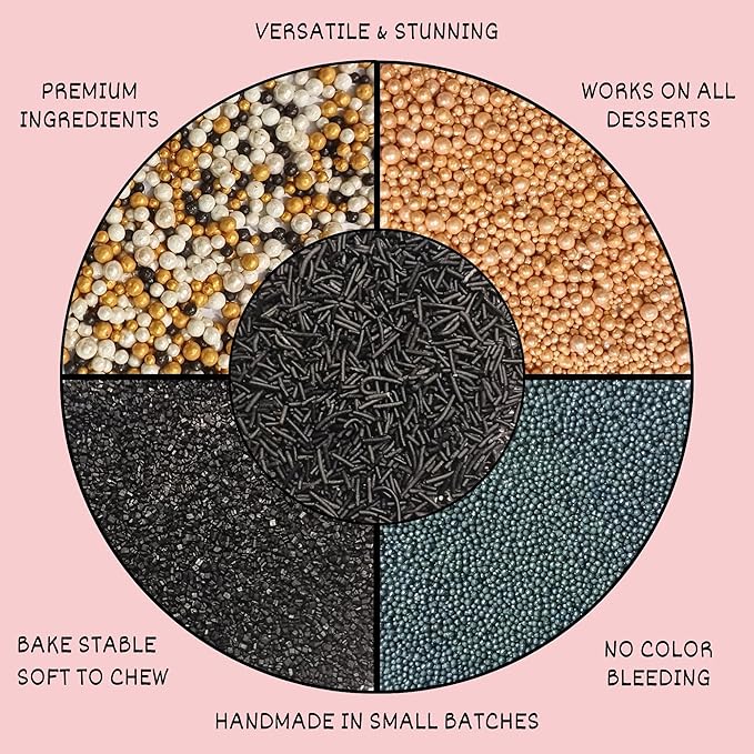 Confect Masquerade Sprinkles Mix – Champagne Gold & Black Pearl Dragees - Image 6