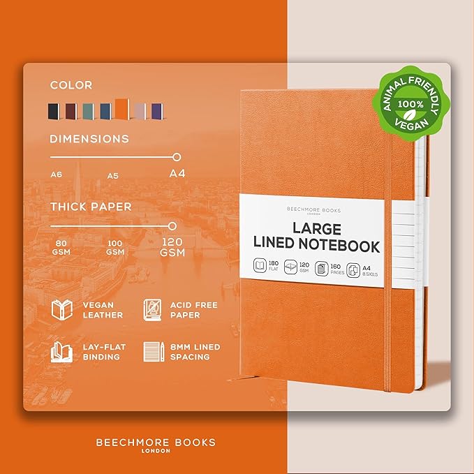 BEECHMORE BOOKS Lined Journal Notebook, 8.5 x 11.5 inch, A4 160 Lined Pages - Image 2