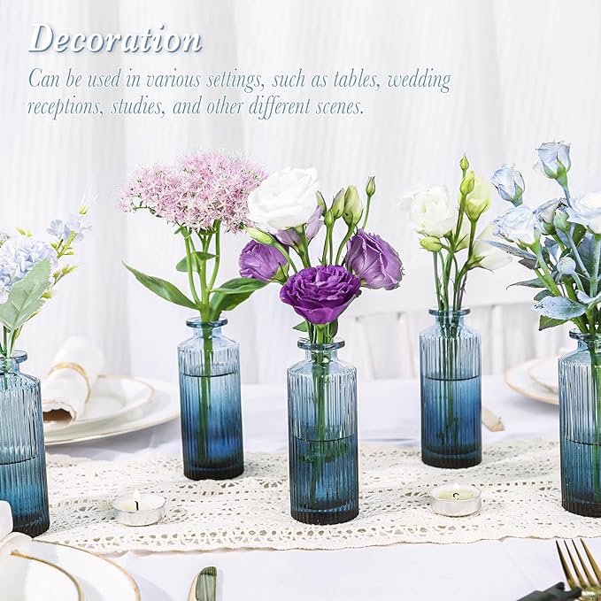 Navy Blue Glass Bud Vases Set of 12, Mini Ribbed Flower Vase - Image 2