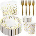 160 Pcs White and Gold Paper Plates, Forks and Cups Party Supplies, Disposable by Sveikie
