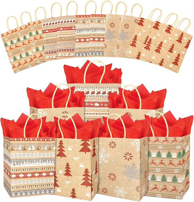 STPIYFZU Christmas Gift Bags, 25 Pack Small Christmas Gift Bags by STPIYFZU
