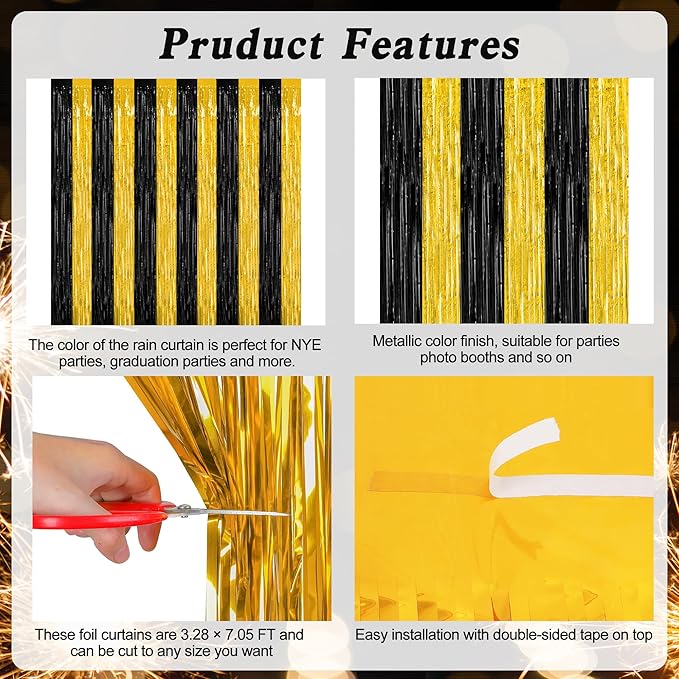 2 Pack Graduation Backdrop, 3.28 FT x 7.05 FT Black and Gold Foil Fringe - Image 4
