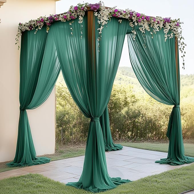 10ft x 10ft Emerald Green Backdrop Curtains, Wrinkle-Free Sheer Chiffon Fabric - Image 2
