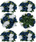 BLOSMON Flower Balls Table Centerpieces: 6 Pcs Fake Flowers Navy Blue White by Blosmon