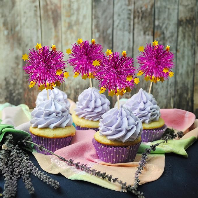 Ephlyn 30Pcs Foil Firework Cupcake Toppers Party Birthday Cake Toppers Supplies - Image 4