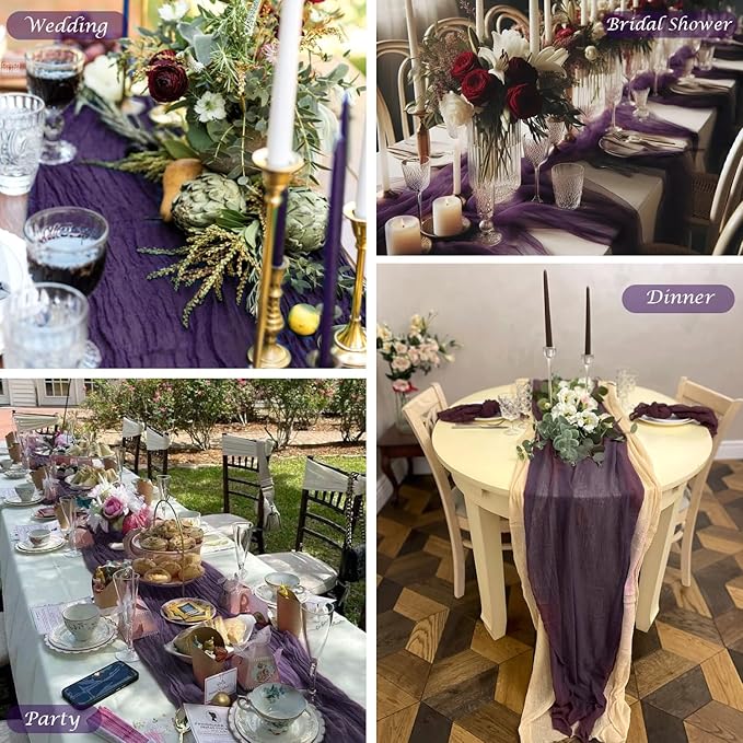 6 Pack Plum Purple Cheesecloth Table Runner 35x120 Inch Boho Gauze Table Runner - Image 5
