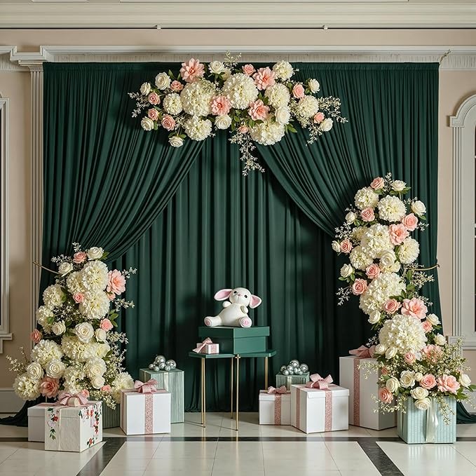 10 ft x 8 ft Wrinkle Free Hunter Green Backdrop Curtain - Image 3