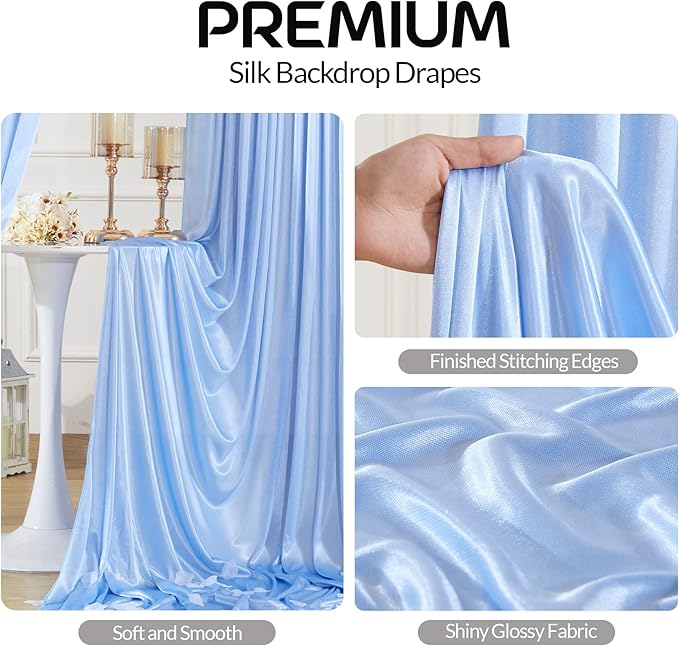 Blue Satin Backdrop Curtains 2 Panels - Image 2