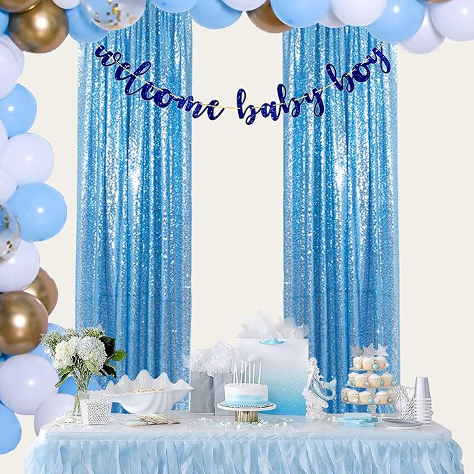 ShinyBeauty Sequin Curtains Baby Blue 2FTx8FT 4 Panels Sequin Backdrop - Image 2