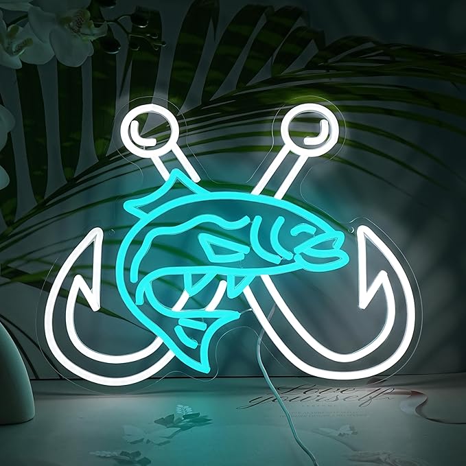 LISIGNVE Crossed Fish Hooks Neon Sign Fishing Led Neon Light by LISIGNVE