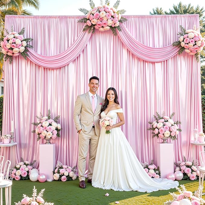 10x10 ft Pink Glitter Backdrop Curtain or Parties, Wrinkle Free Glitter Photo - Image 8