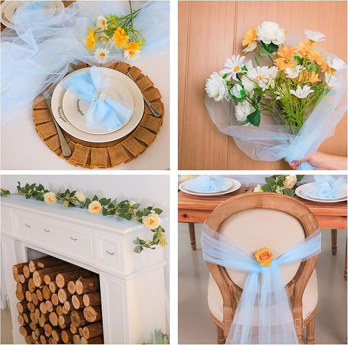 Snowkingdom Light Blue Cheesecloth Table Runner 10FT, Baby Blue Sheer Tulle - Image 9